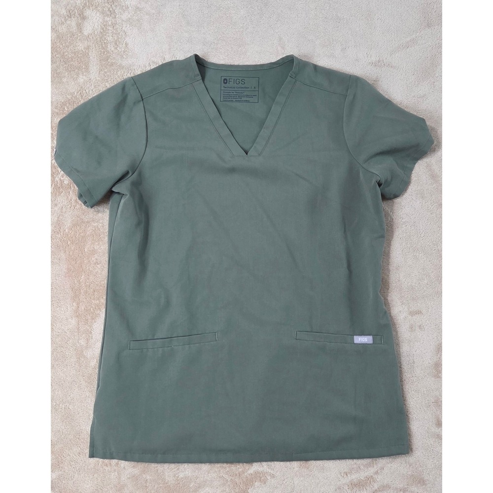 Figs Scrub Technical Collection Top Size Small Green‎ Pocket GOOD pocket stitch